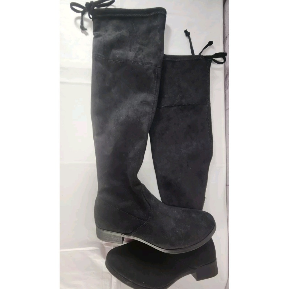 Time & Tru Black Vegan Suede Knee High Boots Womens Size 7 Stylish!